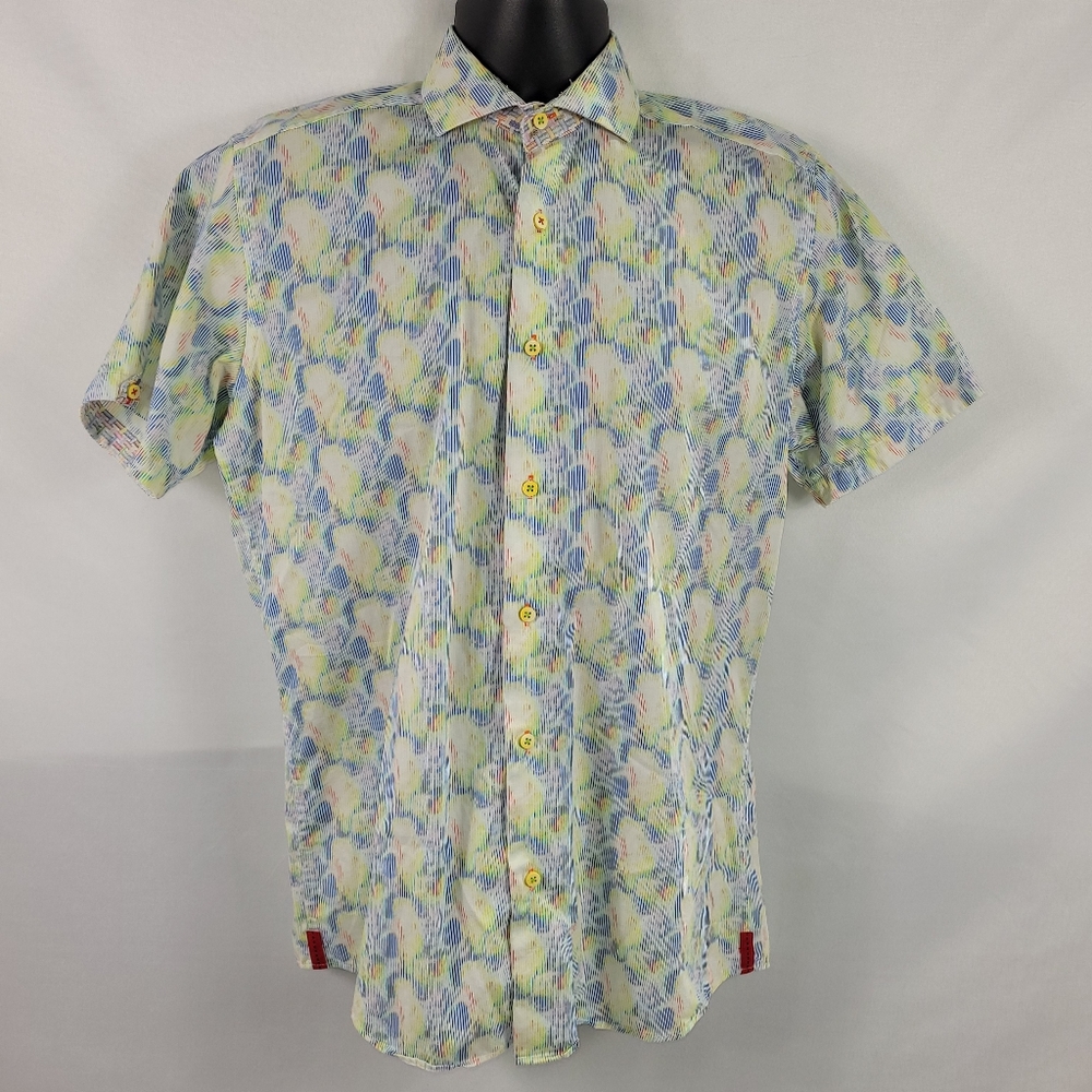 7 Downie St. Abstract Striped Pattern Short Sleeve Button Shirt size Small